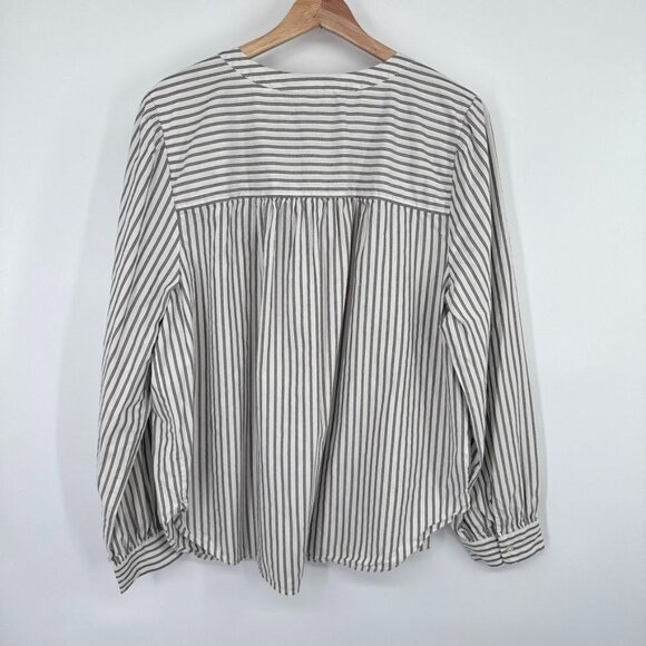 Loft Womens Striped Button-Down Blouse size XL Cotton gray gold metallic - Picture 11 of 14